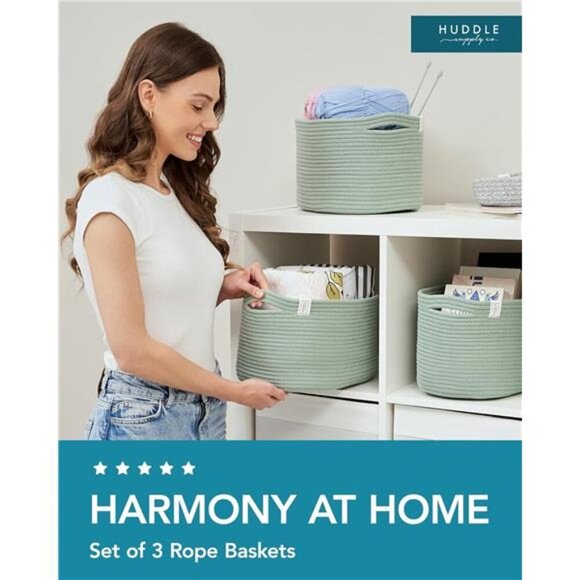 3WASHABLE Woven Baskets for Storage Baskets for Shelves Large Cotton RopeBaskets - Picture 2 of 7